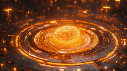 Glowing Brain Within Futuristic Circular Technology