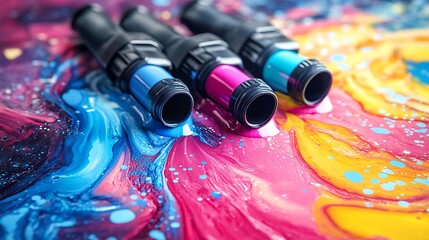 Printer inks high quality poster printing home studio isolated on a colorful background