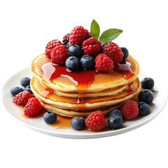 Mixed berries pancakes isolate on white background cutout png.