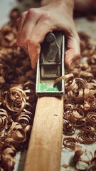 The photo captures a woodworking hobbyist using an old hand plane to shape a piece of mahogany. The...