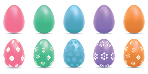 Set of colorful 3d realistic Easter eggs on an isolated background, a collection of vector elements.