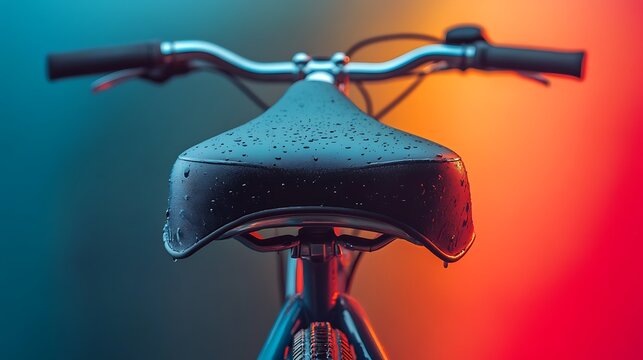 Rain cover on the seat or saddle of an urban bicycle isolated on a colorful background