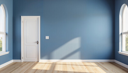 Elegant blue room with natural light, calming interior design