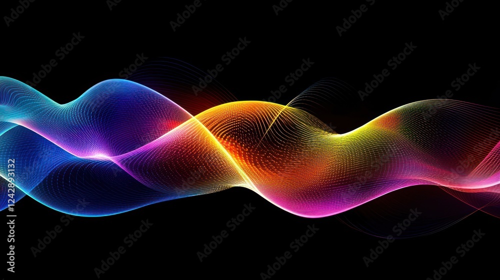 Poster abstract colorful waves flowing through dark space