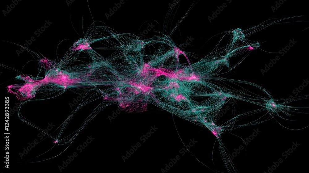 Poster abstract teal and pink network filaments design