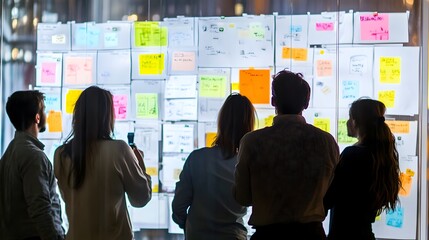 A creative brainstorming session where a team is developing advertising strategies to reach the target market for lead generation