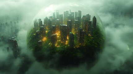 Eco-city protected dome, cloudscape, futuristic