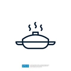 Minimalist Cooking Icon of a Pan with Steam Emitting from Lid in Simple Line Art Style Representing Culinary Arts and Kitchenware