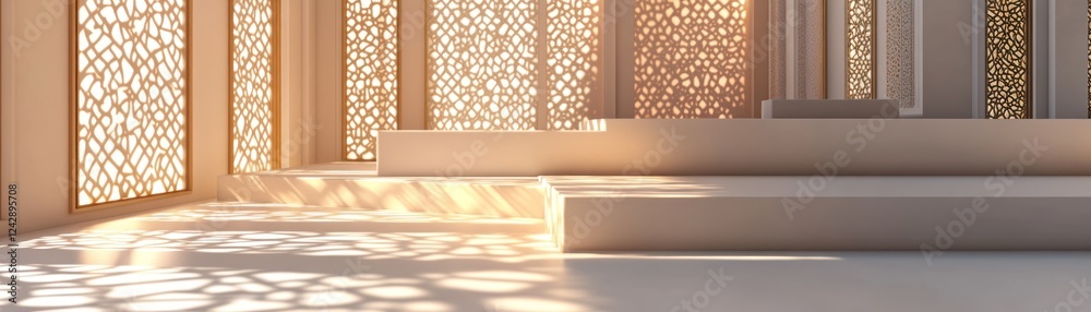 Poster minimalist islamic architecture with geometric patterned screens