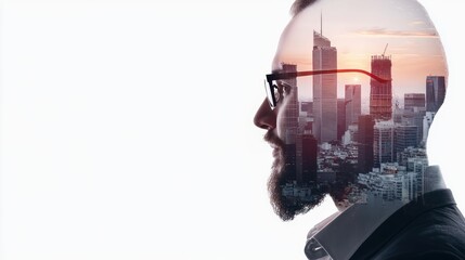 Man Profile Silhouette with City Double Exposure