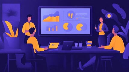 Conference room presentation digital data analysis in a corporate environment