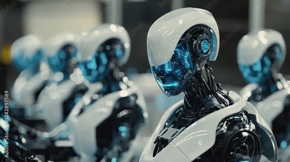 Poster Advanced Robots Stand In A Modern Factory Setting