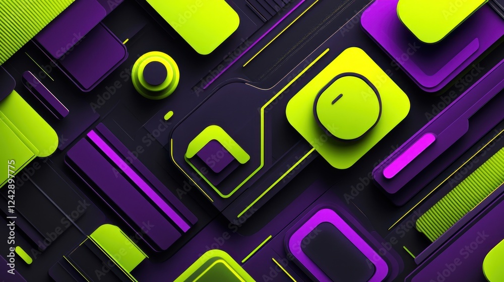 Poster abstract geometric design with lime green and purple shapes