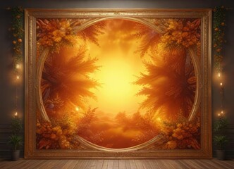 Vibrant hues of gold and orange blend seamlessly into a mesmerizing tapestry of color and light , bright, shimmering