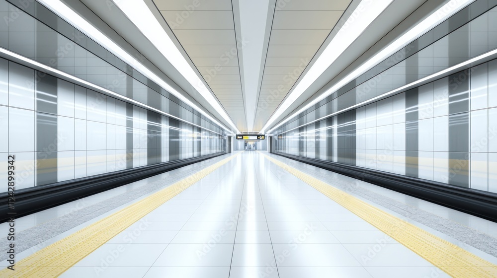 Poster modern subway platform long perspective view