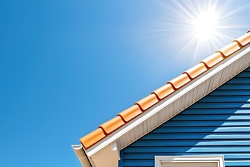 Sunny Day Blue House Orange Roof Bright Exterior Home Design
