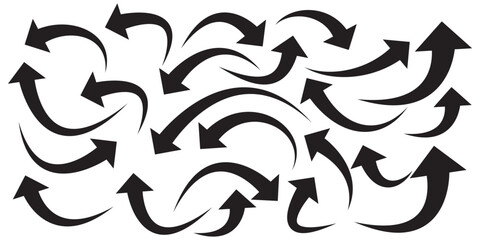 Set of curved arrows isolated on white background. Curved arrow, hand drawn curved arrows. Set long black curve arrow icon vector . black curve arrow icon set. long arrow icon set. curve arrow vector.