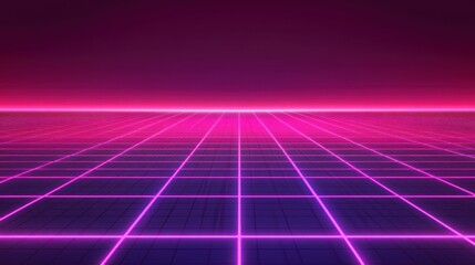 Retro Futuristic Grid Landscape Digital Art