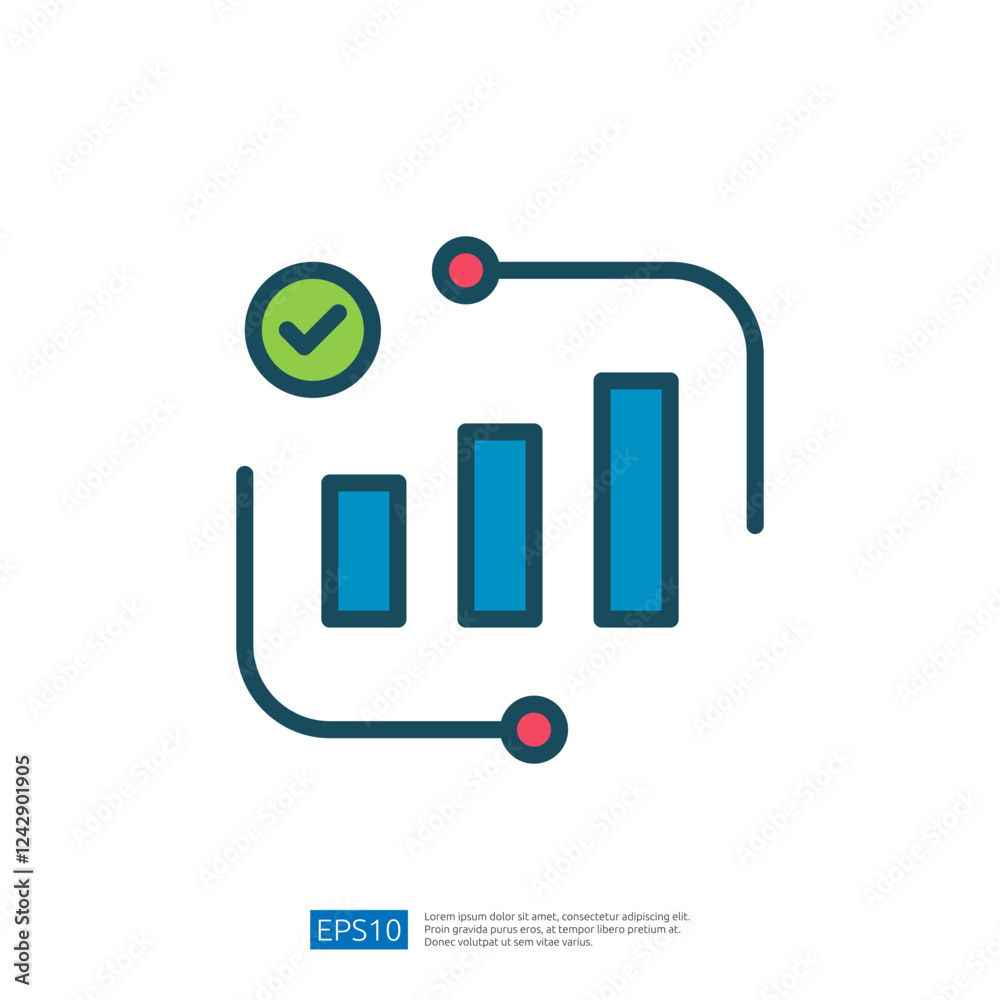 Poster data analysis icon featuring growth metrics with bar graph and success indicators for business perfo
