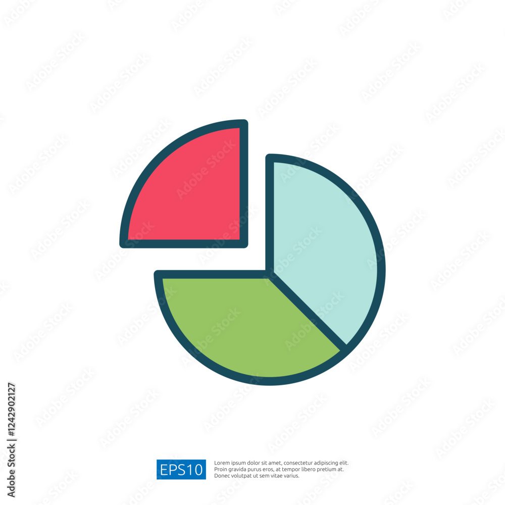 Poster colorful pie chart segments representing data analysis and business insights for informative present