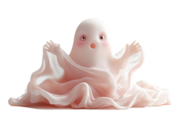 Cute and Playful Cartoon Ghost with Big Eyes and Flowing Fabric, Perfect for Halloween Decorations and Fun Illustrations, Captivating Kids and Adults Alike