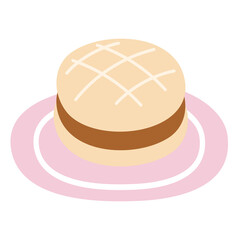 Burger on plate illustration for fast food, junk food, department store, cafe, restaurant, menu, recipe, cook book, brunch, dinner, bakery, pastry, cute patch, brooch, sticker, logo, icon, weekends