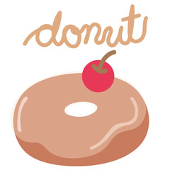 Chocolate glazed donut with cherry illustration for sweet dessert, bakery, pastry, snack, department store, cafe, restaurant, menu, recipe, baking book, brunch, cute patch, brooch, sticker, foodie