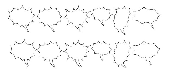 シンプルなトゲトゲの吹き出しのセット　点線
