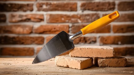 Bricklaying Tool and Bricks Construction Work Rustic Background
