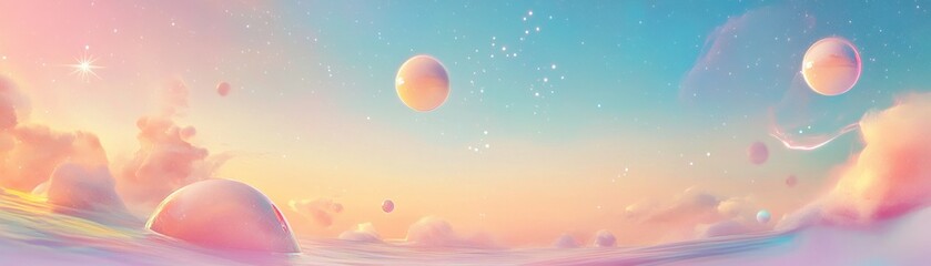 Pastel Planets Float Across a Dreamlike Sky