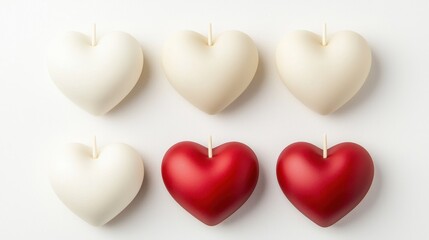 Valentine's day candle hearts arrangement close-up abstract art style soft lighting romantic atmosphere