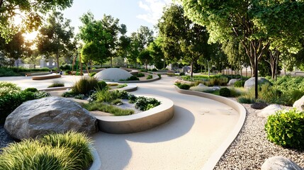 Serene Park Landscape Design Modern Playground Sunshine