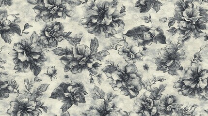 Gray floral sketch textile design, seamless pattern, cream background, fabric print