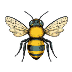 Detailed Bumblebee Illustration Wings Open Black Background