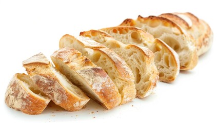 Sliced Italian bread isolated on a white background in a detailed photo.