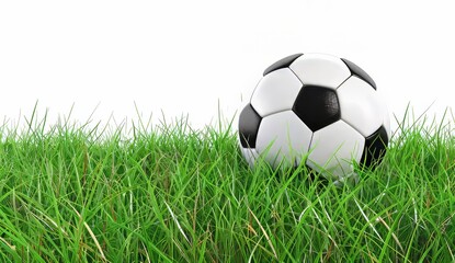 Soccer ball on grass isolated white background, detailed photo. Football logo website banner