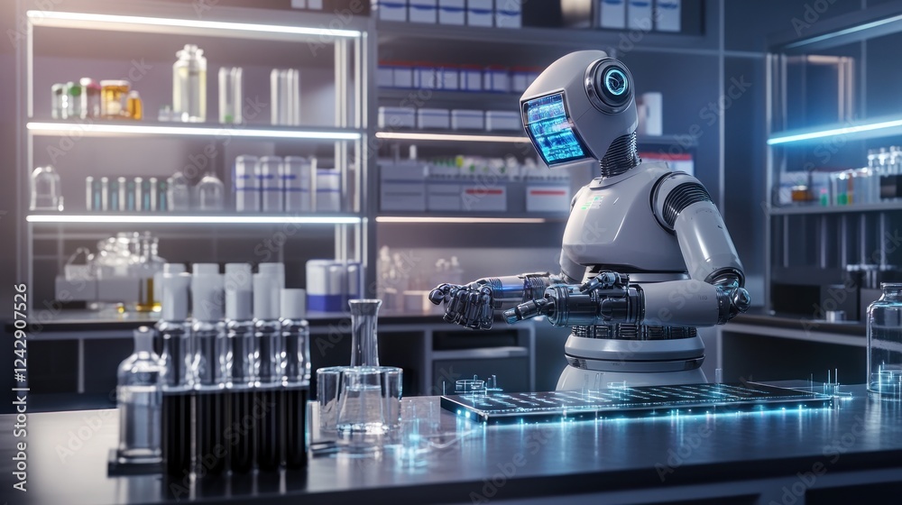 Poster Robot Scientist Working in a Modern Laboratory Setting