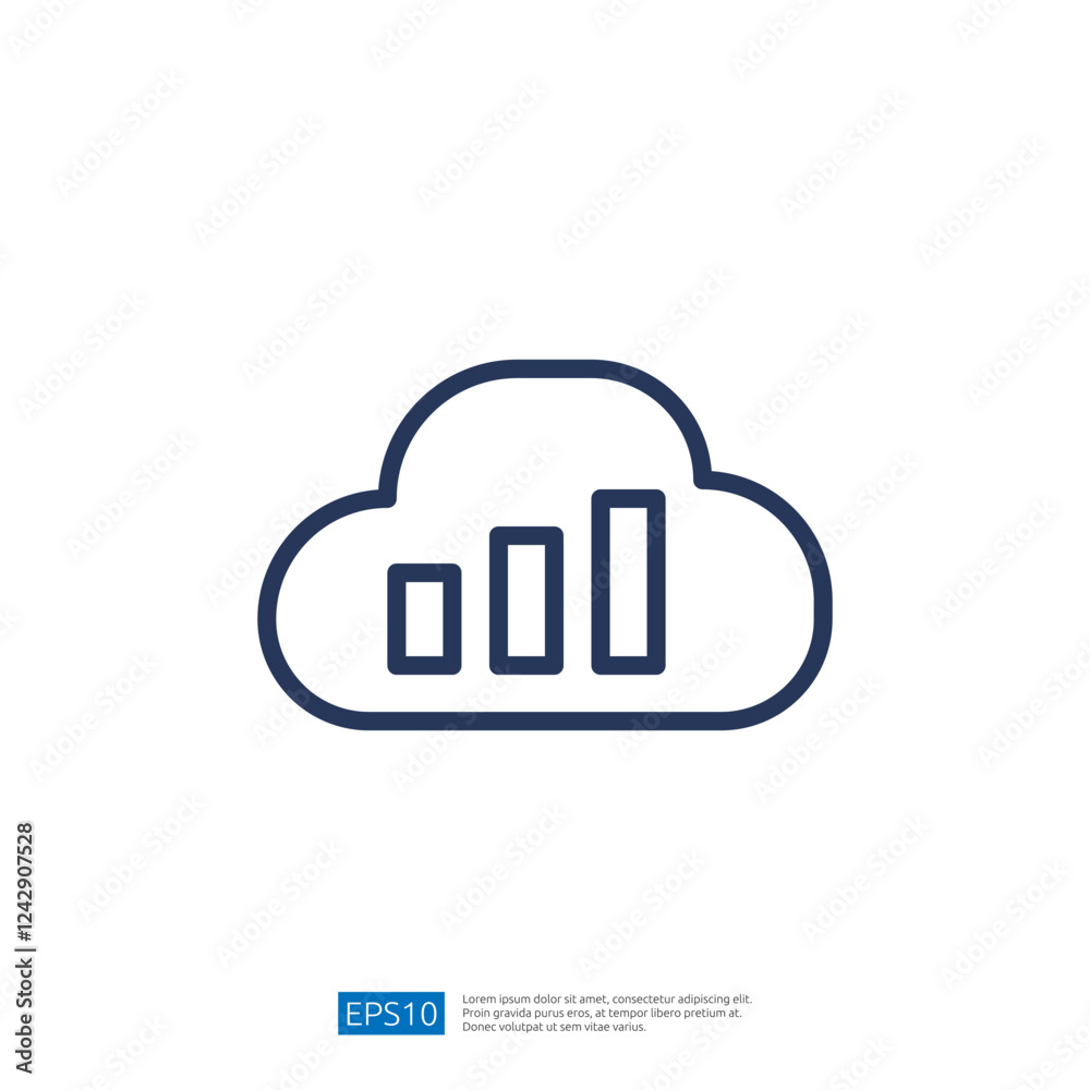 Poster simple line graph depicting growth trends inside cloud symbol representing data analytics and inform
