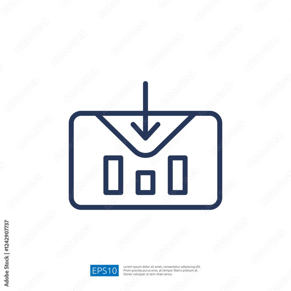 Poster simple analytical icon representing data processing through graphic elements and structured informat