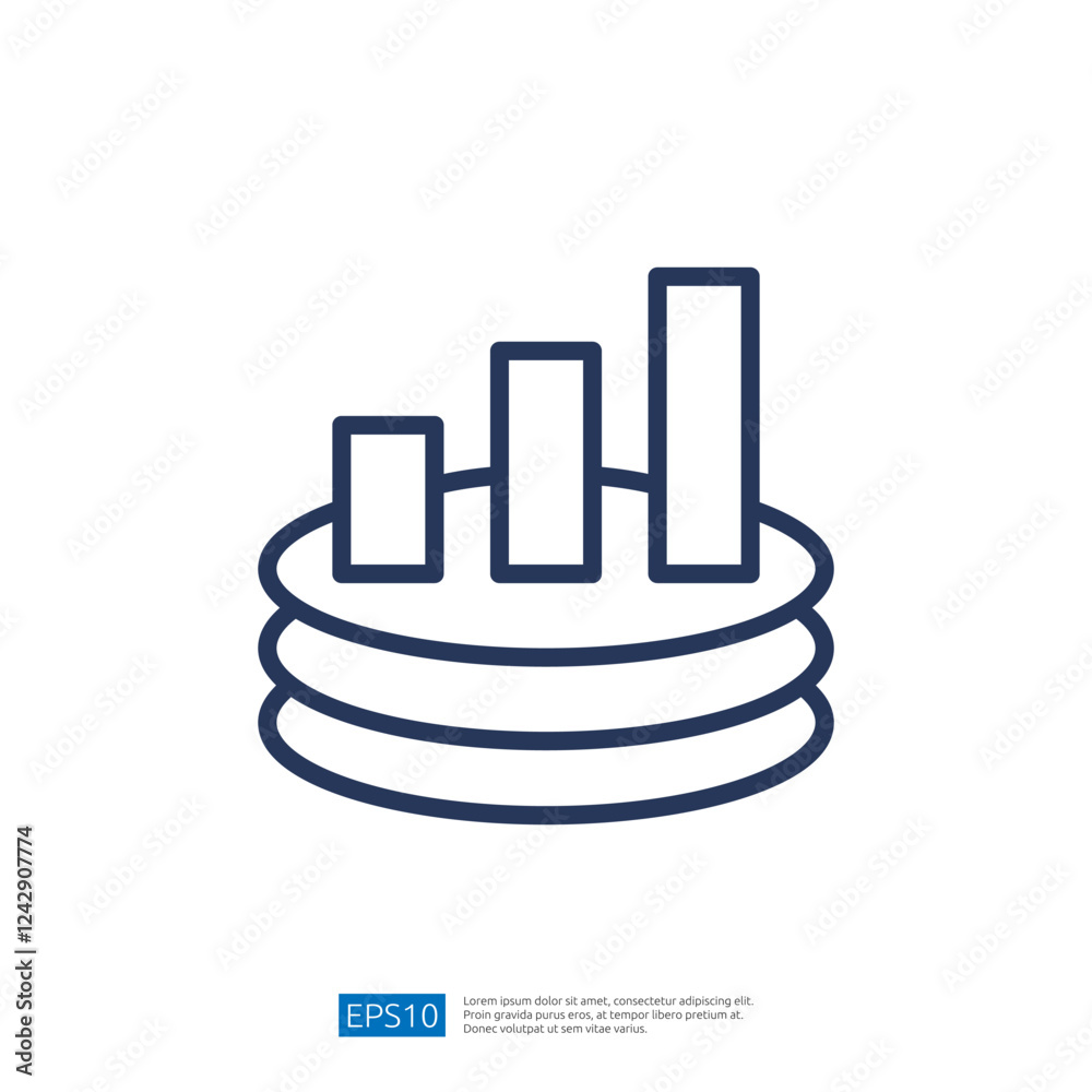 Poster minimalist representation of data analytics with simple bar chart overlapping circular base symboliz