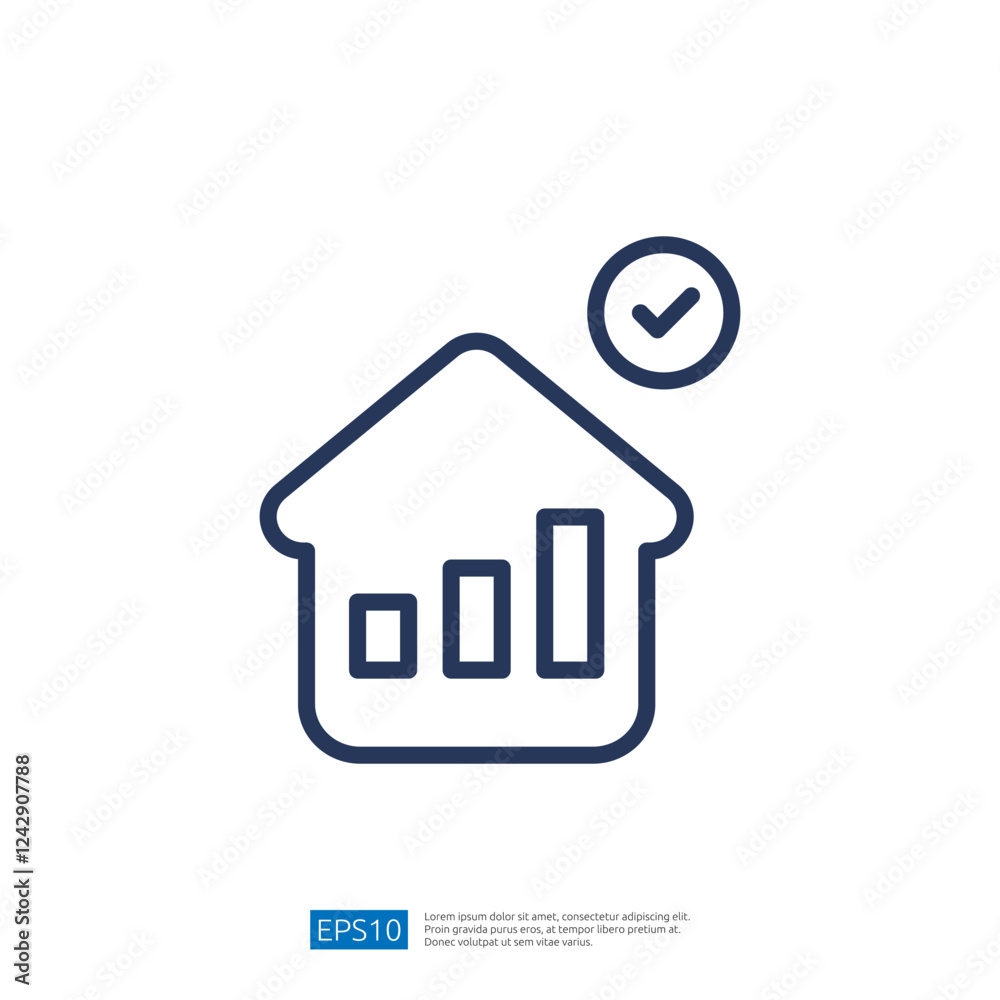 Poster data analyst icon representing effective analysis with growth graph and checkmark above a simplistic
