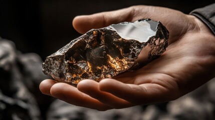 A collector carefully holding a polished meteorite fragment, showcasing its metallic luster and unique patterns.
