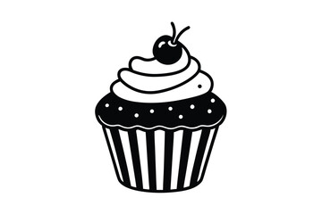  Whimsical Black and White Cartoon Cupcake Coloring Page