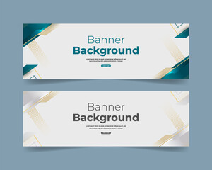 Fototapeta premium Green and white abstract banner design with elegant golden elements