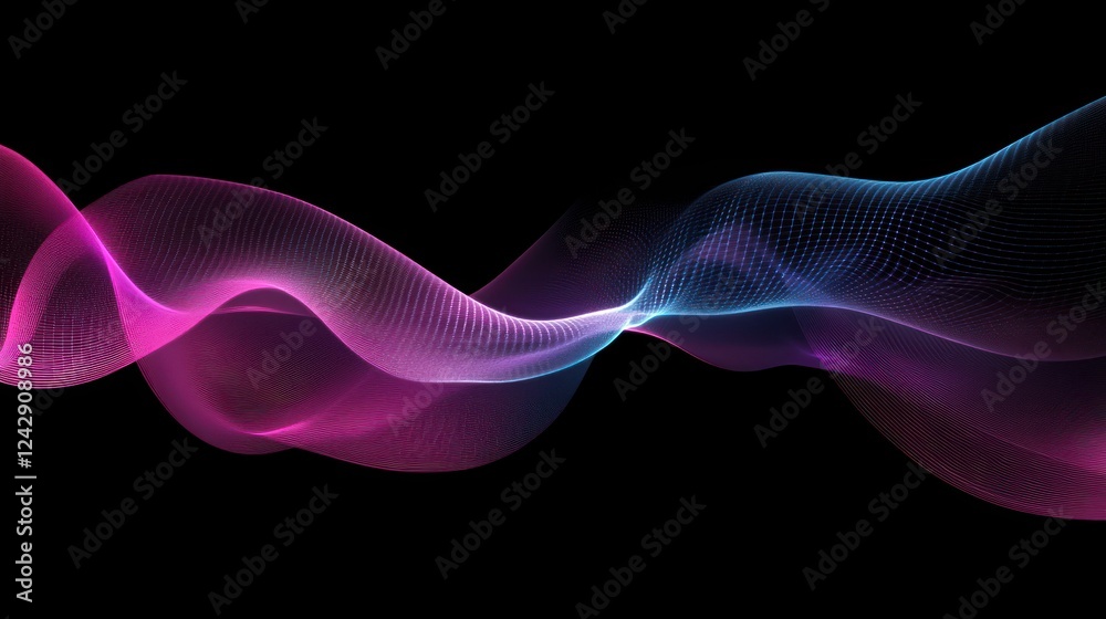 Poster abstract pink and blue digital waveforms flowing