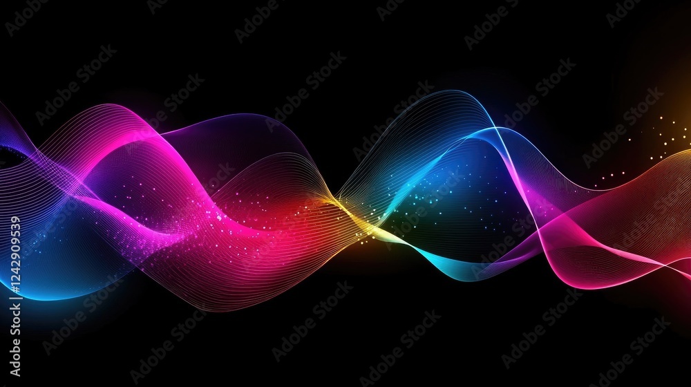 Poster abstract colorful waves flowing through dark space