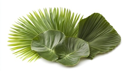 Lush green tropical palm and monstera leaves