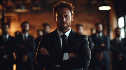 Fototapeta premium Leadership dynamics in business corporate office portrait urban environment confident stance