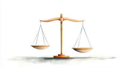 Wooden balance scale on white background, symbol of equality, fairness, and justice