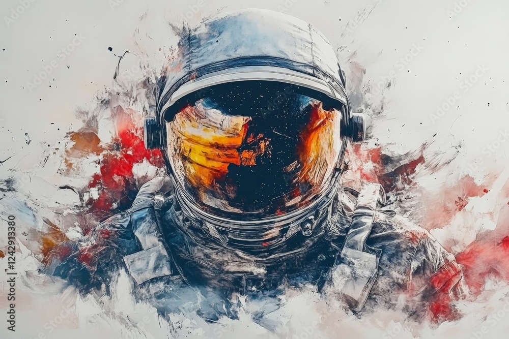 Poster vibrant artistic representation of an astronaut with a colorful cosmic background